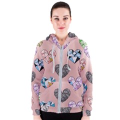 Gem Hearts And Rose Gold Women s Zipper Hoodie by NouveauDesign