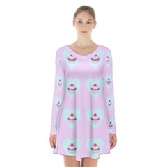 Pink Cupcake Long Sleeve Velvet V-neck Dress by snowwhitegirl