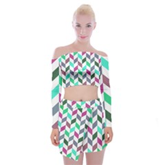Zigzag Chevron Pattern Aqua Purple Off Shoulder Top With Mini Skirt Set by snowwhitegirl