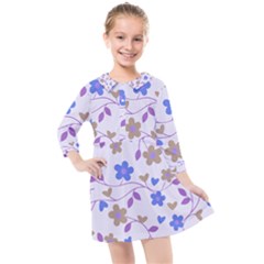 Blue Vintage Flowers Kids  Quarter Sleeve Shirt Dress by snowwhitegirl