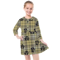 Yellow Plaid Anarchy Kids  Quarter Sleeve Shirt Dress by snowwhitegirl