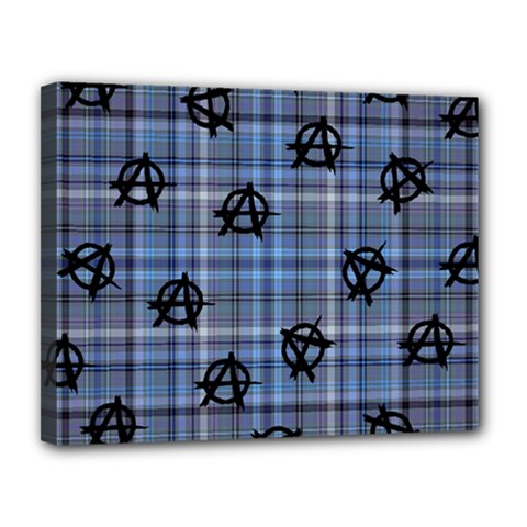 Blue  Plaid Anarchy Canvas 14  X 11  by snowwhitegirl