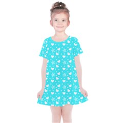 Hearts And Star Dot Blue Kids  Simple Cotton Dress by snowwhitegirl