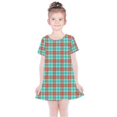 Aqua Orange Plaid Kids  Simple Cotton Dress by snowwhitegirl