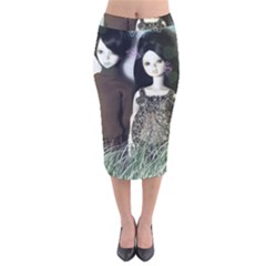 Dolls In The Grass Velvet Midi Pencil Skirt by snowwhitegirl