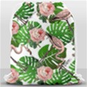 Flamingo Floral White Drawstring Bag (Large) View2