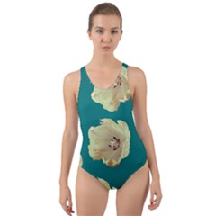 Teal Tulips Cut-out Back One Piece Swimsuit by snowwhitegirl