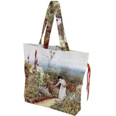 Lady And Scenery Drawstring Tote Bag by vintage2030