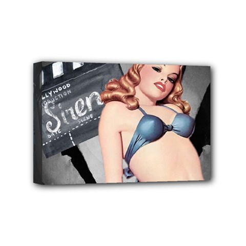 Retro Pin Up Girl Blue Mini Canvas 6  X 4  (stretched) by vintage2030