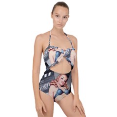Retro Pin Up Girl Blue Scallop Top Cut Out Swimsuit by vintage2030