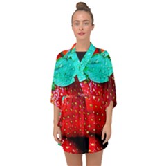 Red Strawberries Half Sleeve Chiffon Kimono by FunnyCow