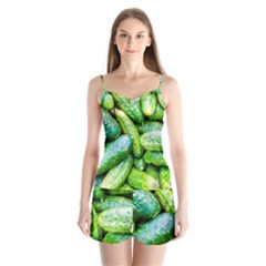 Pile Of Green Cucumbers Satin Pajamas Set by FunnyCow