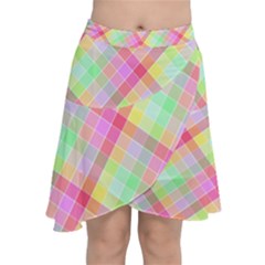 Pastel Rainbow Tablecloth Diagonal Check Chiffon Wrap Front Skirt by PodArtist