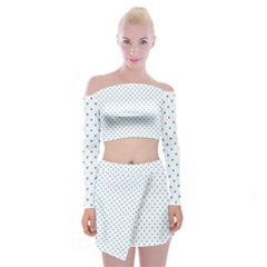 Mini Oktoberfest Bavarian Blue Polkadots On White Off Shoulder Top With Mini Skirt Set by PodArtist