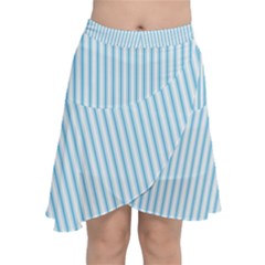 Oktoberfest Bavarian Blue And White Mattress Ticking Chiffon Wrap Front Skirt by PodArtist