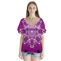 Wonderful Star Flower Painted On Canvas V-neck Flutter Sleeve Top by pepitasart