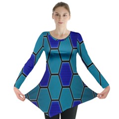 Hexagon Background Geometric Mosaic Long Sleeve Tunic  by Sapixe
