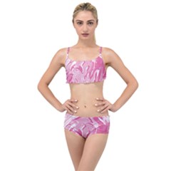 Pink Marble Painting Texture Pattern Layered Top Bikini Set by Sapixe
