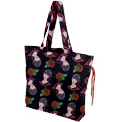 Vintage Flapper Woman Black Drawstring Tote Bag by snowwhitegirl