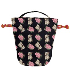 Retro Dog Floral Pattern Drawstring Bucket Bag by snowwhitegirl