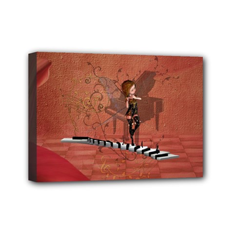 Cute Fairy Dancing On A Piano Mini Canvas 7  X 5  (stretched) by FantasyWorld7
