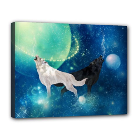 Awesome Black And White Wolf In The Universe Canvas 14  X 11  (stretched) by FantasyWorld7