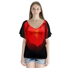Red Tulip A Bowl Of Fire V-neck Flutter Sleeve Top by FunnyCow