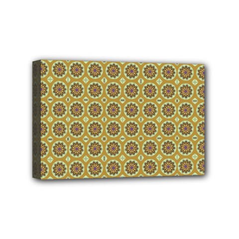 Floral Circles Yellow Mini Canvas 6  X 4  (stretched) by BrightVibesDesign