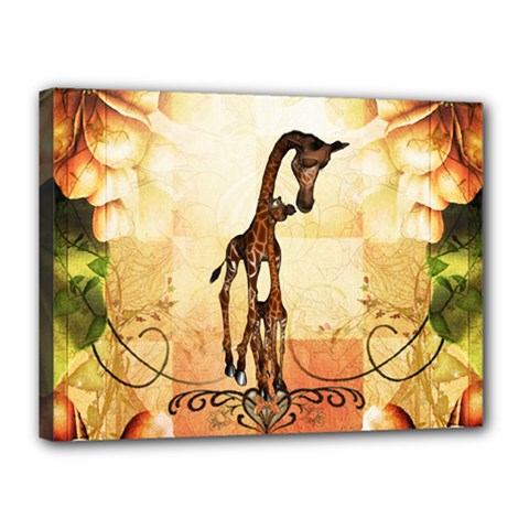 Cute Giraffe Mum With Funny Giraffe Baby Canvas 16  X 12  (stretched) by FantasyWorld7