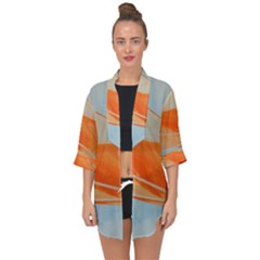 Orange And Blue Open Front Chiffon Kimono by WILLBIRDWELL