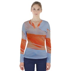 Orange And Blue V-neck Long Sleeve Top by WILLBIRDWELL