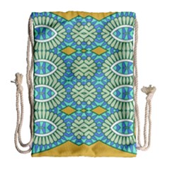 Green Blue Shapes                                            Large Drawstring Bag by LalyLauraFLM