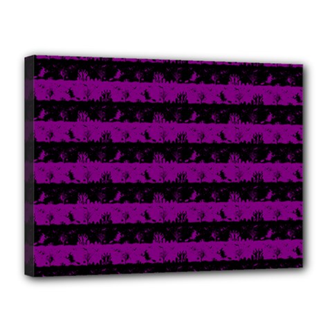 Zombie Purple And Black Halloween Nightmare Stripes  Canvas 16  X 12  (stretched) by PodArtist