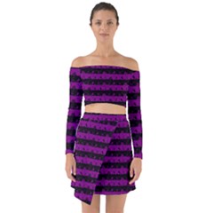 Zombie Purple And Black Halloween Nightmare Stripes  Off Shoulder Top With Skirt Set by PodArtist