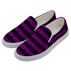 Zombie Purple And Black Halloween Nightmare Stripes  Men s Canvas Slip Ons by PodArtist