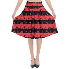 Donated Kidney Pink And Black Halloween Nightmare Stripes  Flared Midi Skirt by PodArtist