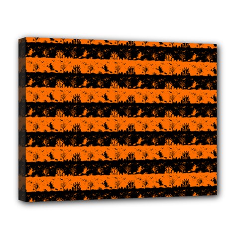 Dark Pumpkin Orange And Black Halloween Nightmare Stripes  Canvas 14  X 11  (stretched) by PodArtist