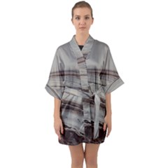 Brown Round Quarter Sleeve Kimono Robe by WILLBIRDWELL