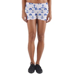 Vintage Face Anchor Blue Yoga Shorts by snowwhitegirl