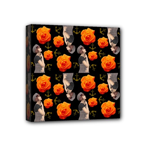 Girl With Roses And Anchors Black Mini Canvas 4  X 4  (stretched) by snowwhitegirl