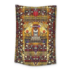 Lady Panda In The Apple Cave With Moon And Meteroits Small Tapestry by pepitasart