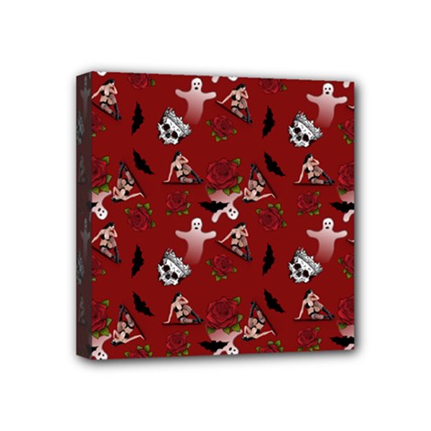 Gothic Woman Rose Bats Pattern Red Mini Canvas 4  X 4  (stretched) by snowwhitegirl