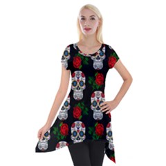 Skull Pattern Black Short Sleeve Side Drop Tunic by snowwhitegirl