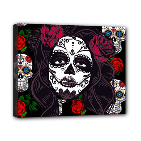 Mexican Skull Lady Canvas 10  X 8  (stretched) by snowwhitegirl