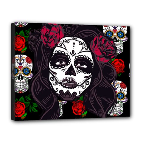 Mexican Skull Lady Canvas 14  X 11  (stretched) by snowwhitegirl