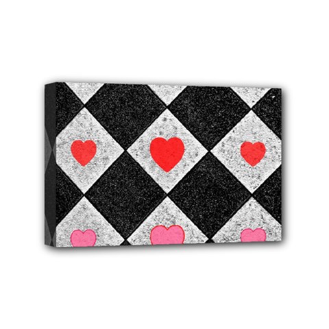 Diamonds Hearts Mosaic Pattern Mini Canvas 6  X 4  (stretched) by Simbadda