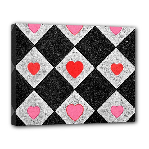 Diamonds Hearts Mosaic Pattern Canvas 14  X 11  (stretched) by Simbadda