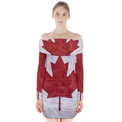 Canada Grunge Flag Long Sleeve Off Shoulder Dress by Valentinaart