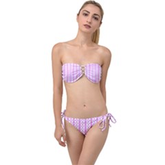 Circles Lines Light Pink White Pattern Twist Bandeau Bikini Set by BrightVibesDesign