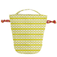 Circles Lines Yellow Modern Pattern Drawstring Bucket Bag by BrightVibesDesign
